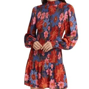 FARM Rio Garden Smocked Turtleneck Dress